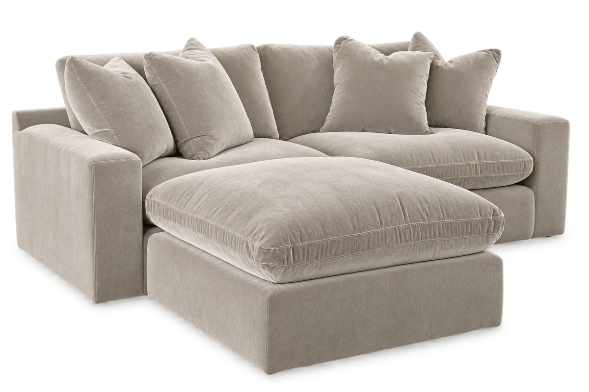 Monaco 2-Piece Loveseat + Ottoman in Pebble — configuration angle 2, transparent background; color visualization