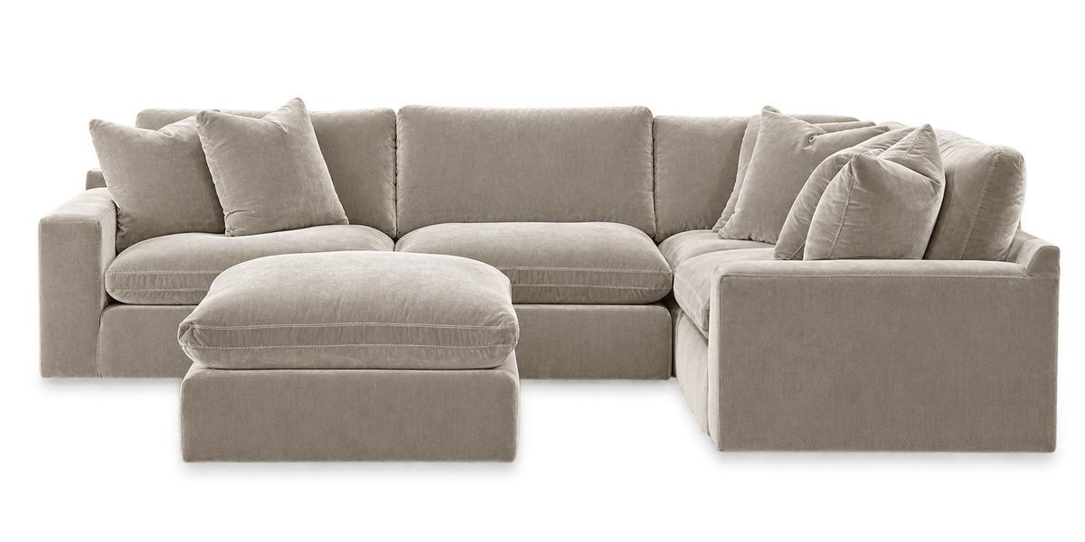 Monaco 4-Piece L-Shaped Sectional + Ottoman in Pebble — configuration angle 1, transparent background; color visualization