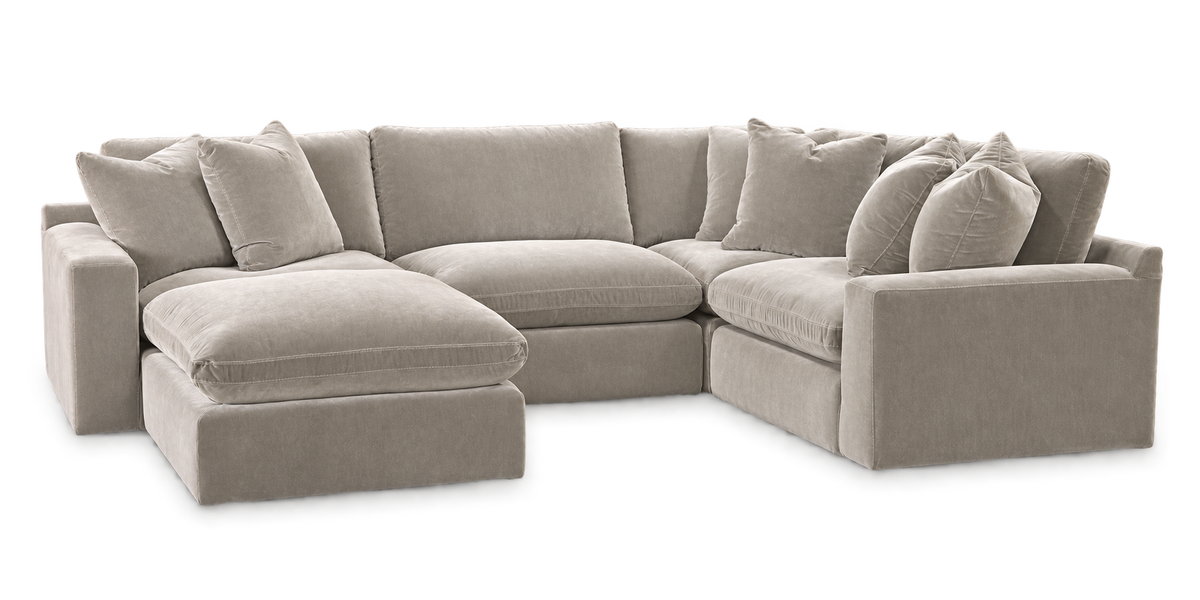 Monaco 4-Piece L-Shaped Sectional + Ottoman in Pebble — configuration angle 2, transparent background; color visualization