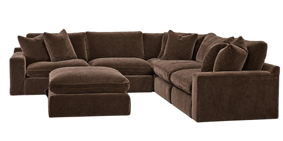 Monaco 5-Piece Corner Sectional + Ottoman in Bittersweet — configuration angle 6, transparent background