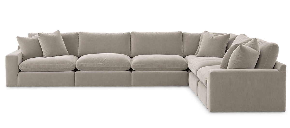 Monaco 6-Piece L-Shaped Sectional in Pebble — configuration angle 1, transparent background; color visualization