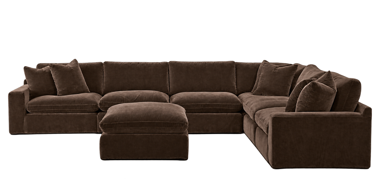 Monaco 6-Piece L-Shaped Sectional + Ottoman in Bittersweet — configuration angle 5, transparent background